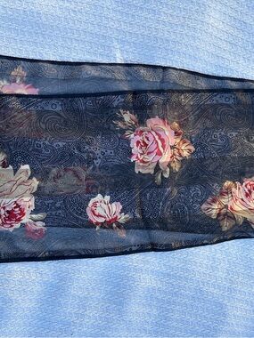 Ralph Lauren Floral Sheer Scarf in Black and Pink